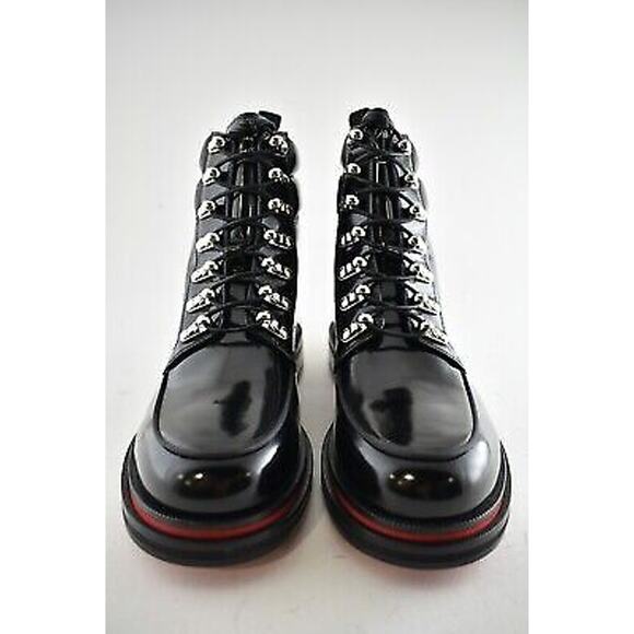 Christian Louboutin Mens Alopista Flat Black Leather Combat Lace Up Boot 46 13